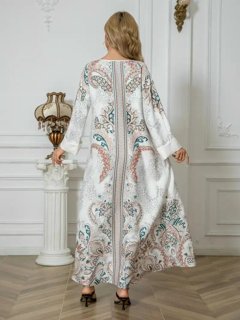 Vestido caftán largo con estampado de leopardo para mujer