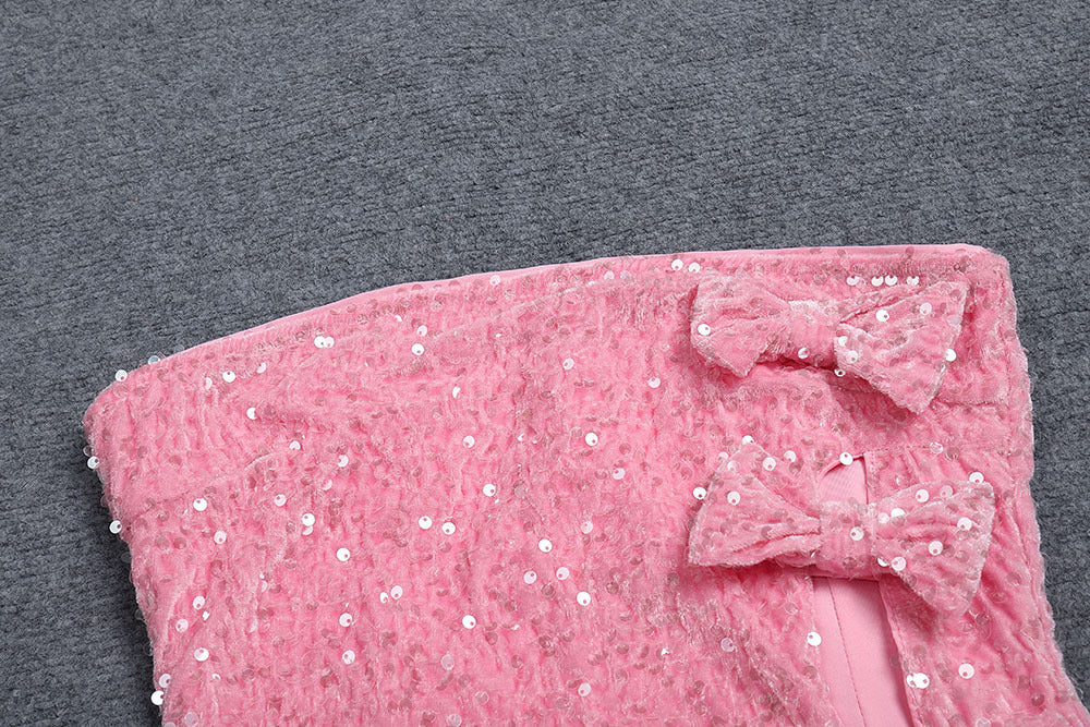 Vestido largo ajustado con hombros descubiertos y lentejuelas para mujer, con lazo y espalda descubierta