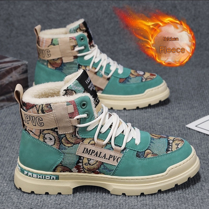 Botas Martin cálidas con forro polar, botas de trabajador, botas de motocicleta para hombre, zapatos de algodón de alta calidad para estudiantes