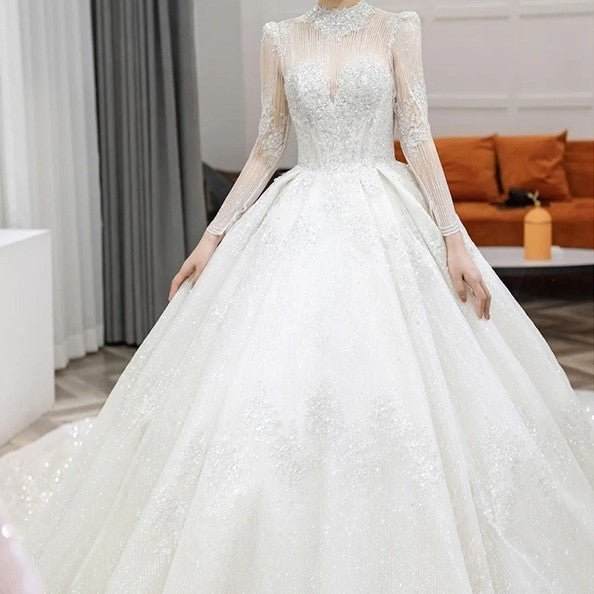 Vestido de novia ligero vintage francés de manga larga