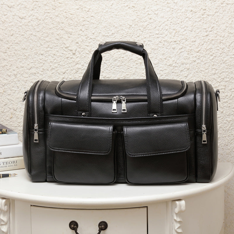 Bolso de mano de cuero para hombre, de gran capacidad, para viajes cortos.