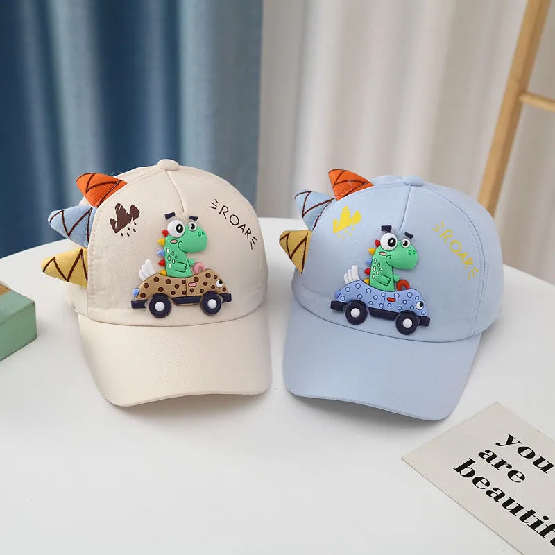 Gorra con visera de coche de dinosaurio, bordado de niños y niñas de estilo coreano
