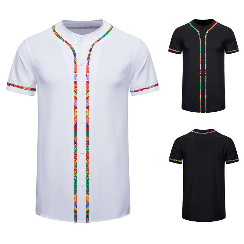 Men's Short-sleeved Shirt Multicolor Printing Round Neck