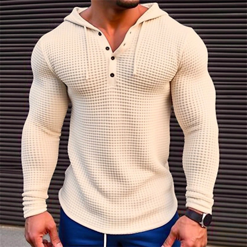 Jersey informal para hombre, camiseta de manga larga, Tops ajustados Waffler, sudadera de Color sólido, ropa de calle cómoda para exteriores, S-3XL