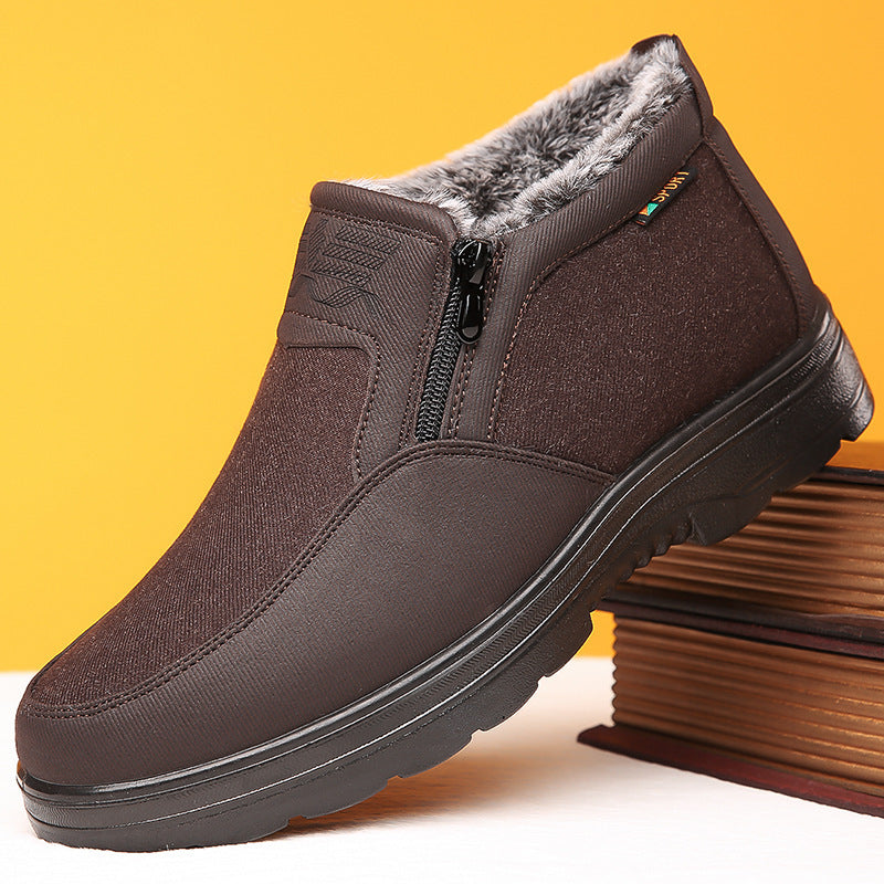 Zapatos de algodón para hombres con forro polar acolchados cálidos que mantienen a personas de mediana edad y ancianos impermeables antideslizantes