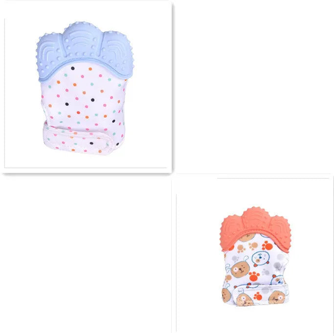Guantes molares de silicona antimordeduras para dentición de bebé, juguetes con sonido para niños