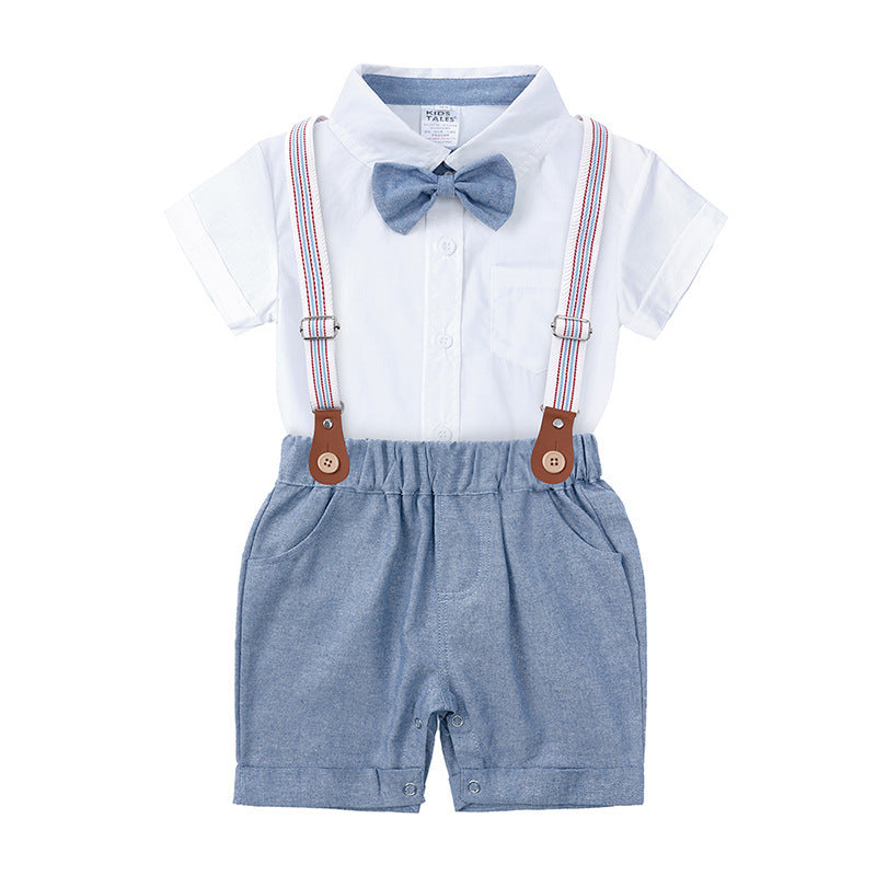 Conjunto de pantalones cortos con lazo y tirantes en la espalda para caballero niño
