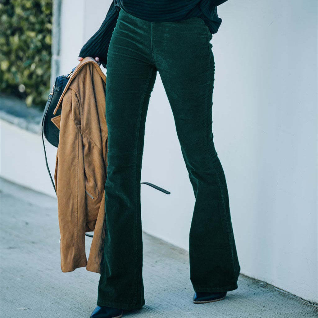 Pantalones acampanados ajustados de cintura alta de color liso para mujer