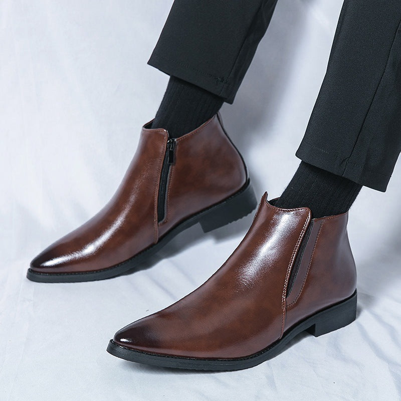 Zapatos de cuero de caña alta Botas de tobillo para ropa de trabajo británica con cremallera lateral para hombres