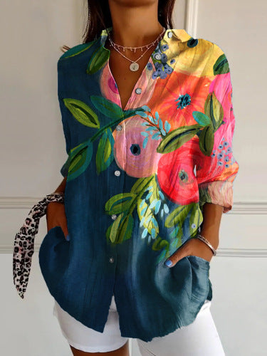 New Women's Long Sleeved Shirt For Summer Fashion, 3D Printed Shirt With Floral Pattern