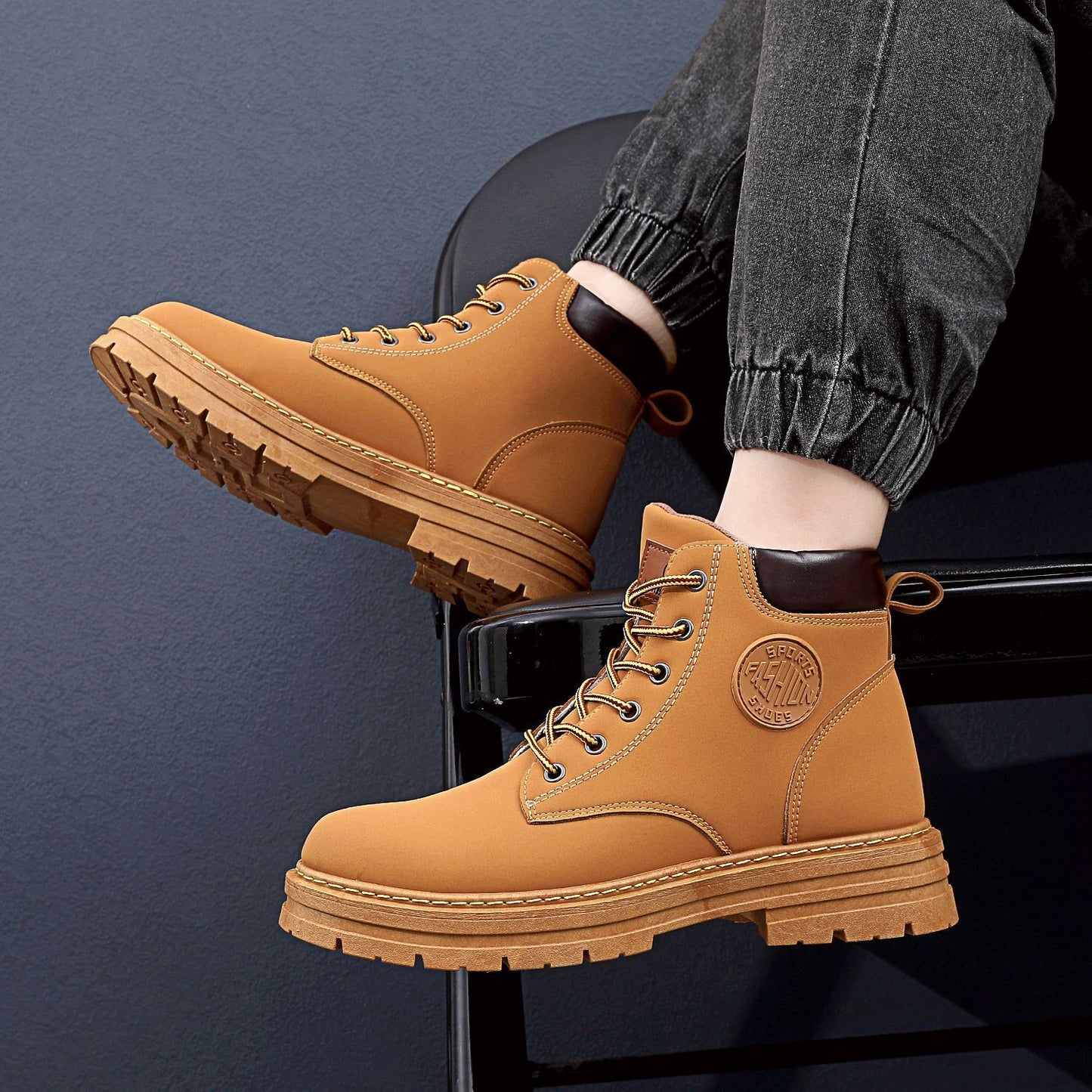 Botas de invierno para hombre Zapatos de tacón medio grueso Botas de tobillo de moda