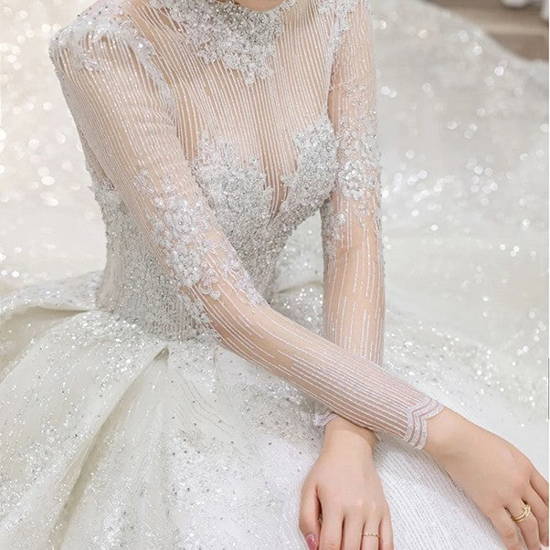 Vestido de novia ligero vintage francés de manga larga