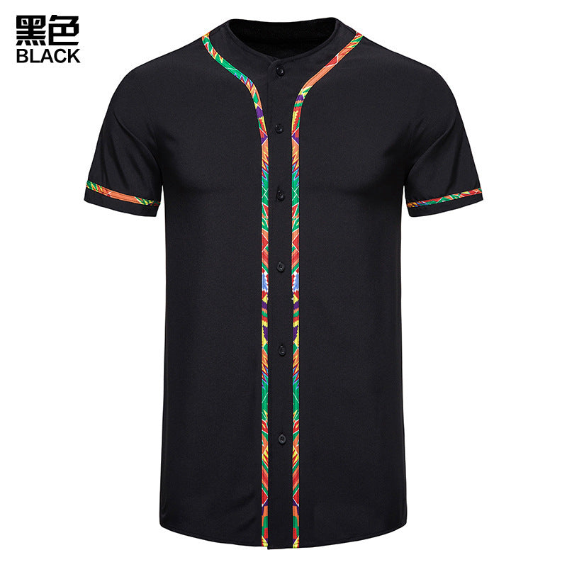 Men's Short-sleeved Shirt Multicolor Printing Round Neck