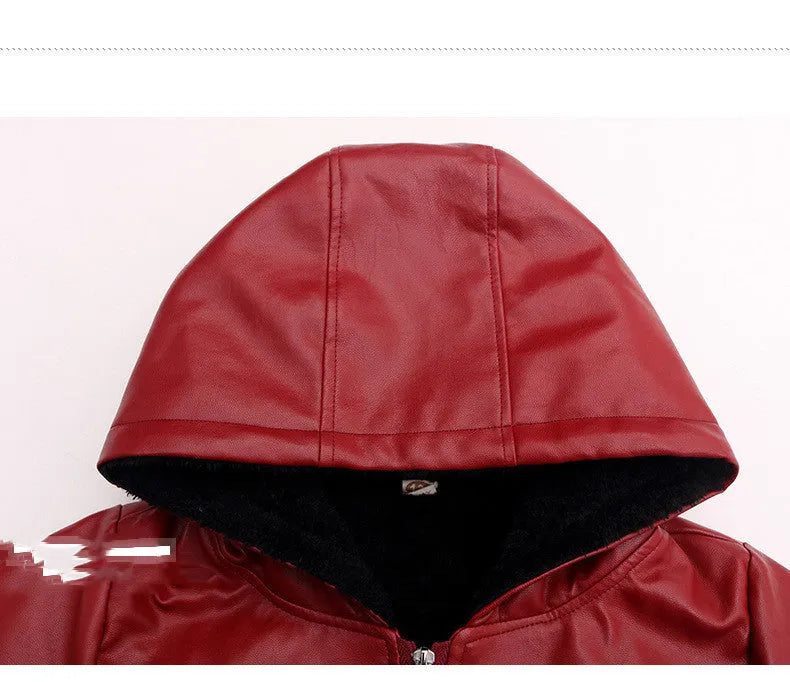Chaqueta de cuero de PU Abrigo acolchado con capucha para niños