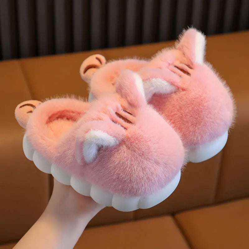 Pantuflas De Algodón Para Niños, Lindo Gatito, Resistentes Al Cálido Y Al Frío, Suela Gruesa Y Suave.