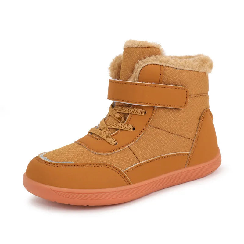 Botas altas para niños con terciopelo grueso y punta ancha, zapatos acolchados de algodón para mantener el calor al aire libre