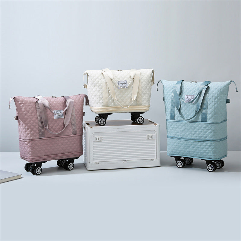 Bolsa de viaje universal con ruedas y rombos, ligera, con separación en seco y húmedo, de gran capacidad, para fitness y yoga.