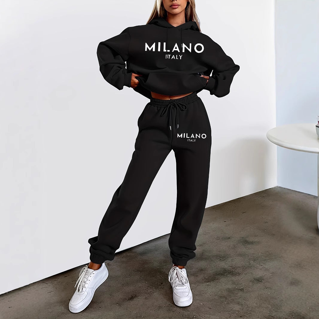 Traje con capucha estampada de moda para mujer