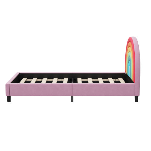 Cama individual tapizada con diseño de arcoíris, estilo princesa, para niños, niñas y adolescentes.