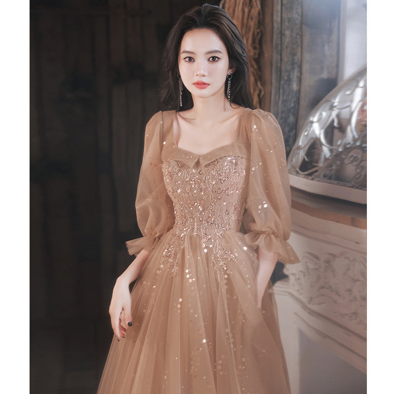 Vestido de noche para anfitriona de banquete, dama de honor, mangas largas