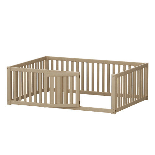 Kinderbett 140 X 200 Holzboden Bettrahmen Mit Zaun Und Tur Holzfarbe