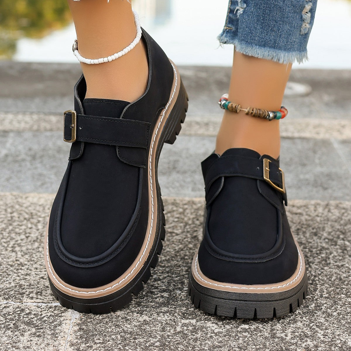 Mocasines con hebilla de moda para mujer Zapatos casuales de suela gruesa con aumento de altura de estilo británico