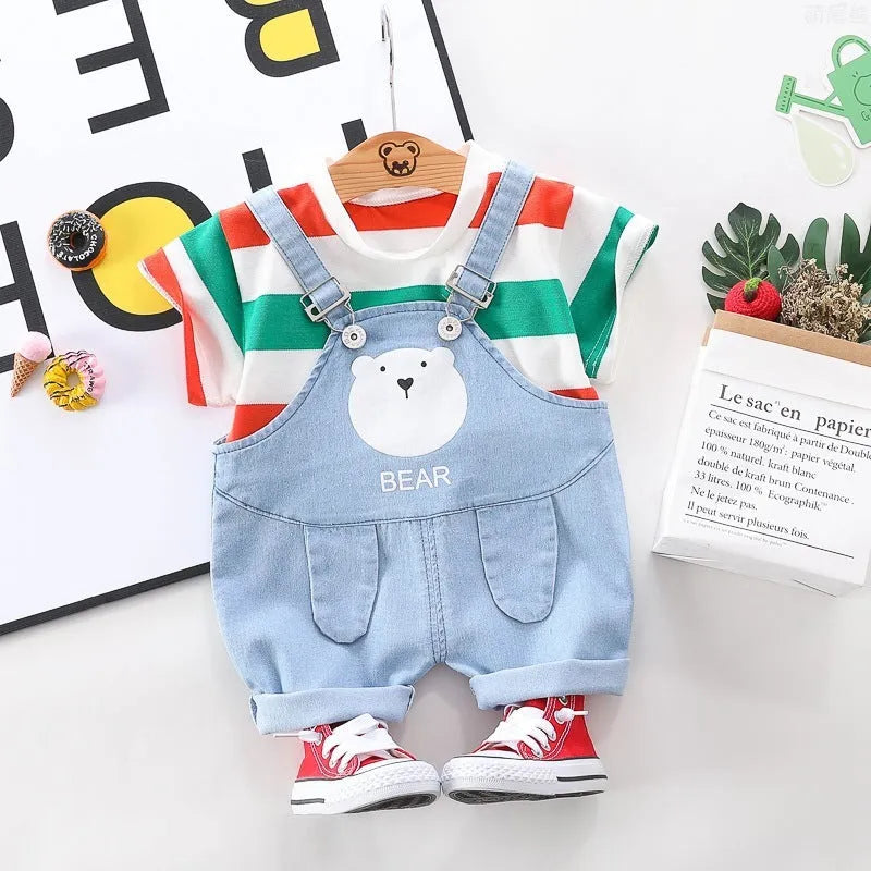 Camiseta informal de manga corta a rayas de verano para niños