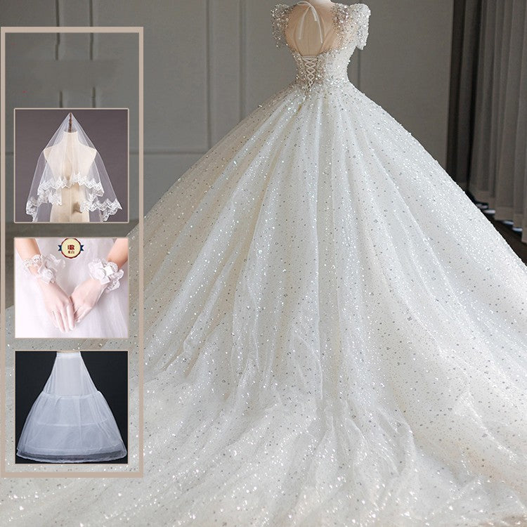 Nuevo hilo principal para novias, cola grande, textura princesa mayor, hilo pequeño para exteriores