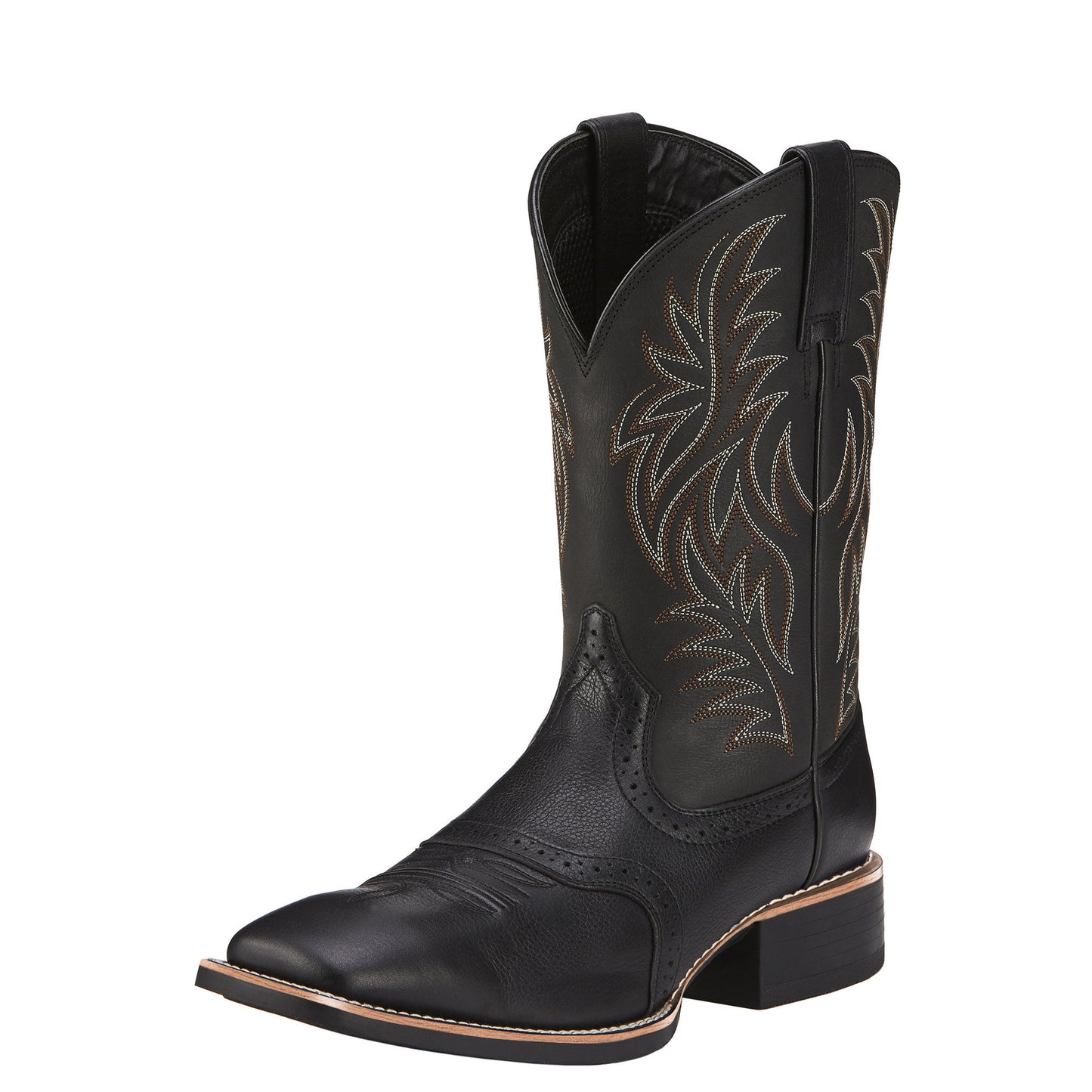 Bota de vaquero occidental con cabeza ancha y costura con grabado vintage y bordado alto