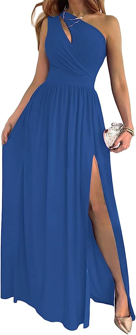 Vestido largo de cóctel elegante y sexy sin mangas con abertura alta y un hombro para mujer