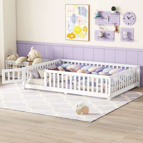 Cama de tamaño completo con barandillas de seguridad y puerta para niños, color blanco