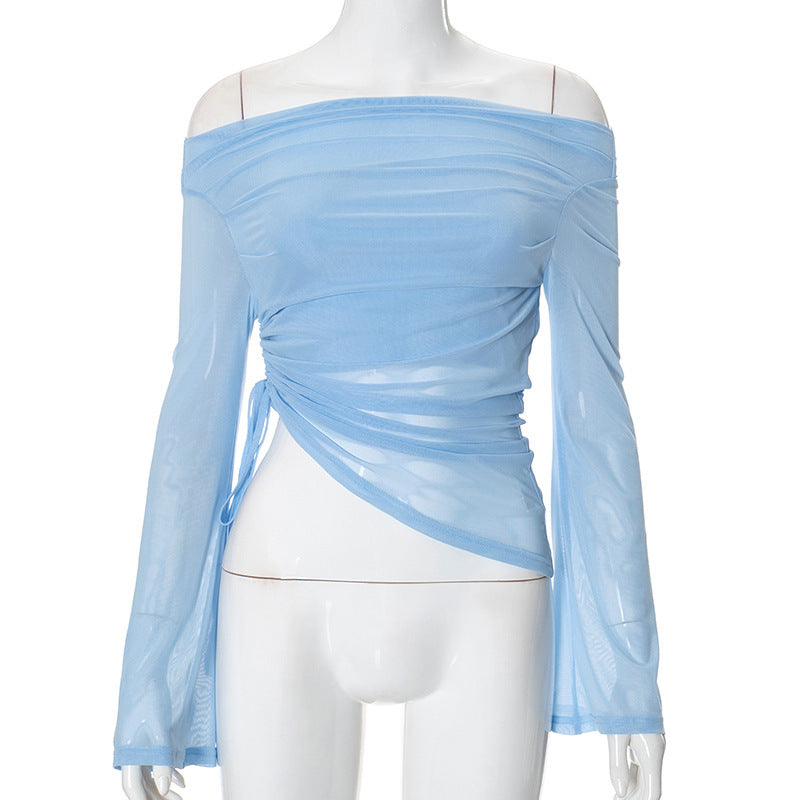 Women's Autumn Solid Color Long-sleeved Off-shoulder Top