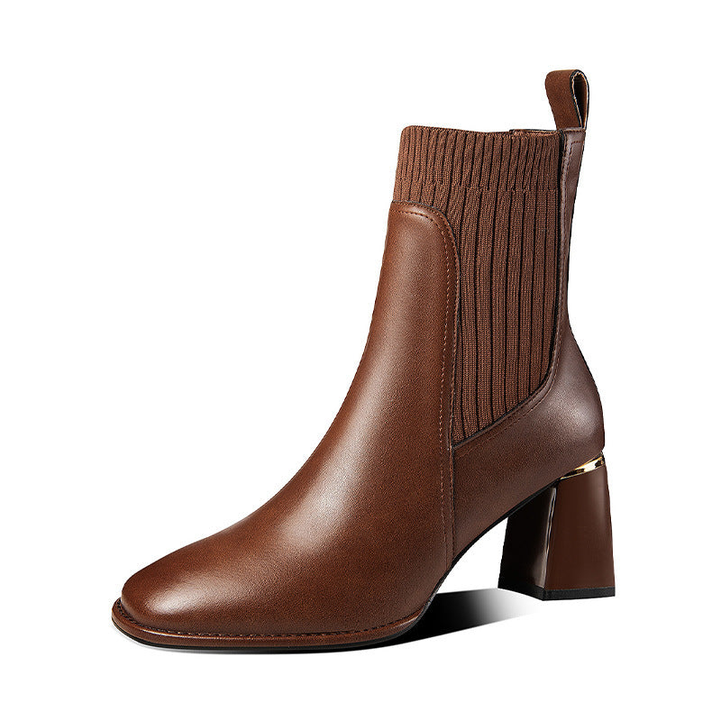 Zapatos de mujer retro de tubo medio con tacón grueso y punta redonda