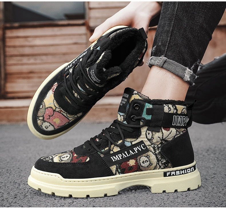 Botas Martin cálidas con forro polar, botas de trabajador, botas de motocicleta para hombre, zapatos de algodón de alta calidad para estudiantes