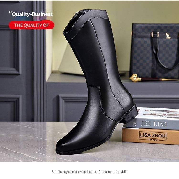 Botas de cuero de caña alta de negocios con punta puntiaguda para hombre
