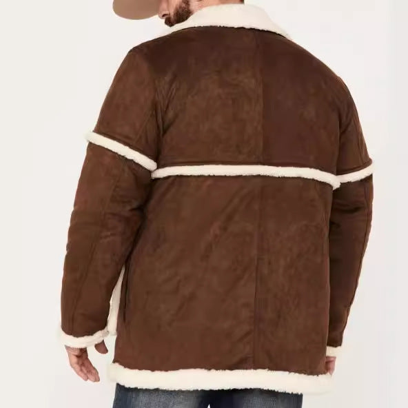 Chaqueta de forro polar dorada para hombre, abrigo grueso estilo británico con solapa de piel