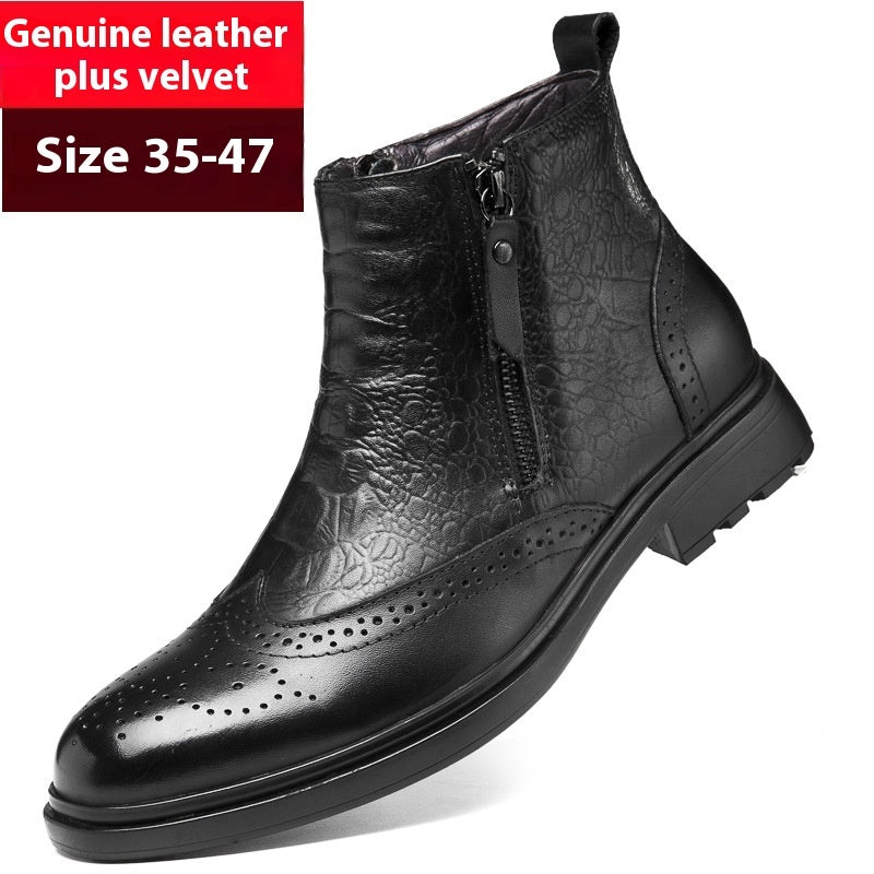 Zapatos de cuero de caña alta Zapatos que aumentan la altura 46 Botines Brogue de moda