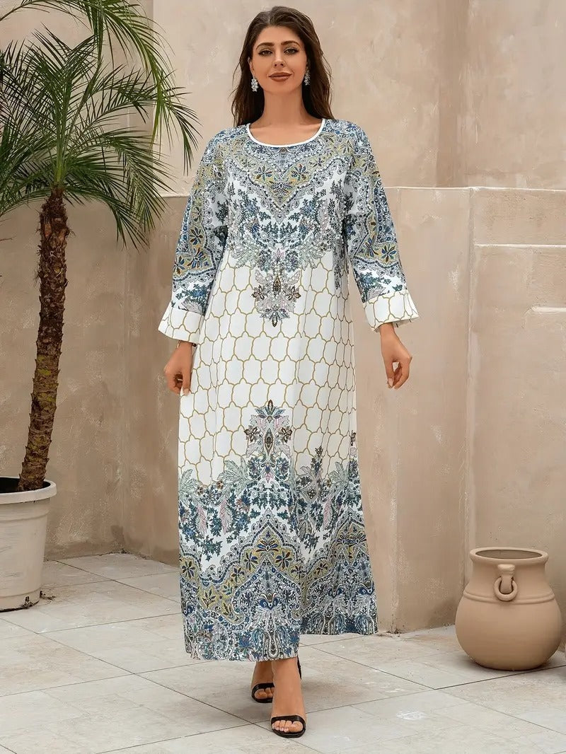 Abaya Yahua con estampado floral para mujer: vestido de manga larga y estilo regular