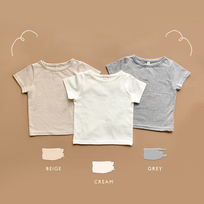 Conjunto de camiseta de manga corta con cuello redondo, color liso, para niños pequeños