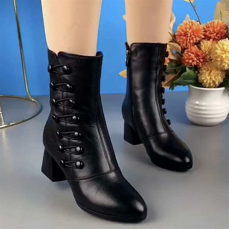 Botas de moda antideslizantes y resistentes al desgaste con cremallera y botón decorativo para mujer