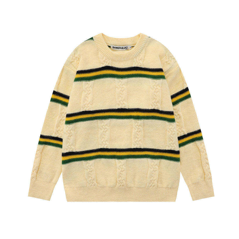 Men's Loose Striped Lapel Cardigan Sweater