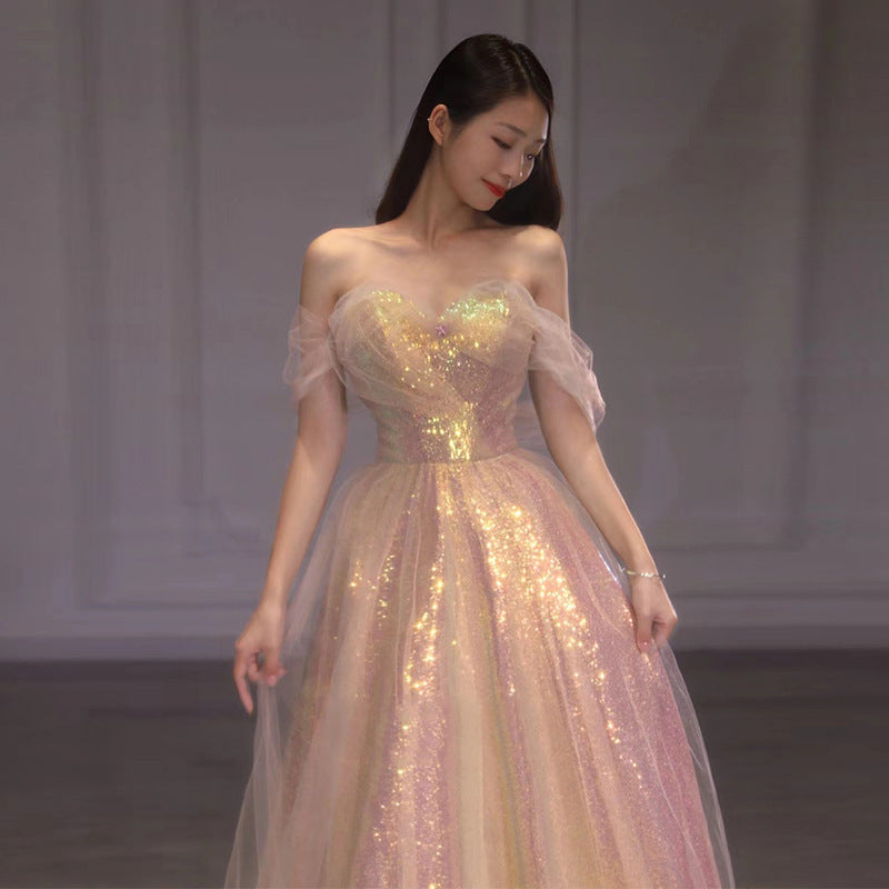 Nuevo vestido de noche de sirena con hombros descubiertos y malla adelgazante para mujer