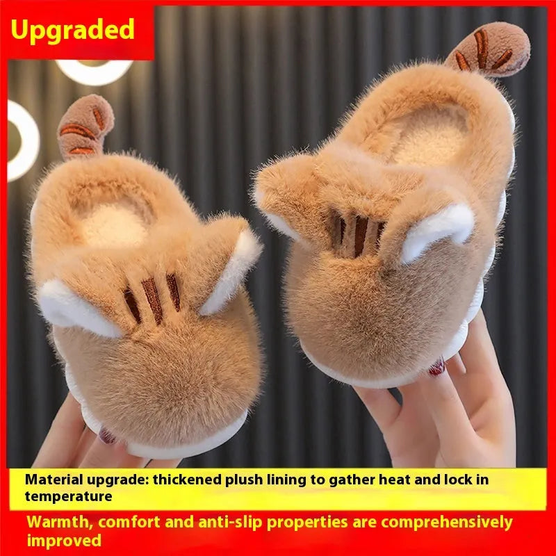 Pantuflas De Algodón Para Niños, Lindo Gatito, Resistentes Al Cálido Y Al Frío, Suela Gruesa Y Suave.