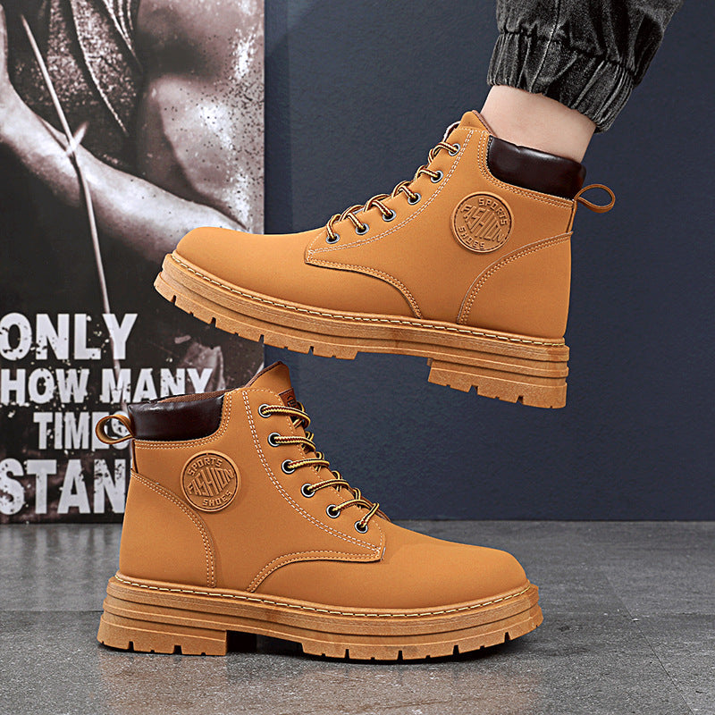 Botas de invierno para hombre Zapatos de tacón medio grueso Botas de tobillo de moda