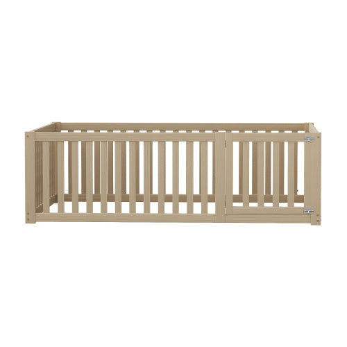 Kinderbett 140 X 200 Holzboden Bettrahmen Mit Zaun Und Tur Holzfarbe