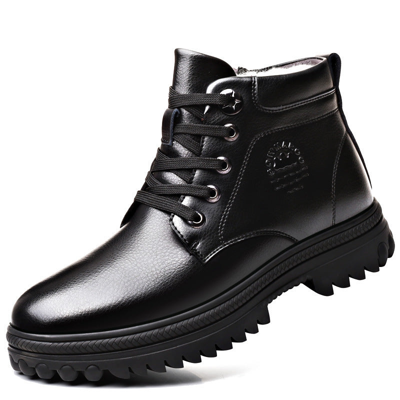 Zapatos de algodón de invierno Lana espesada de cuero para hombres