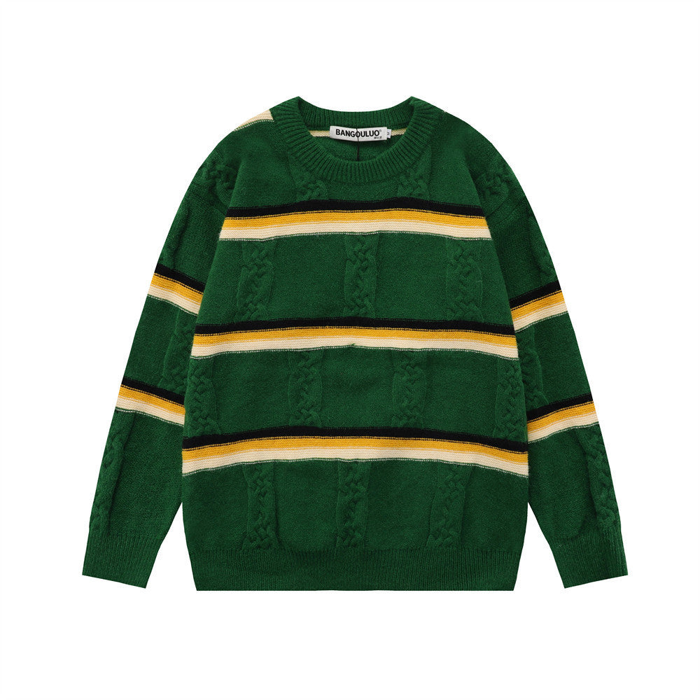 Men's Loose Striped Lapel Cardigan Sweater