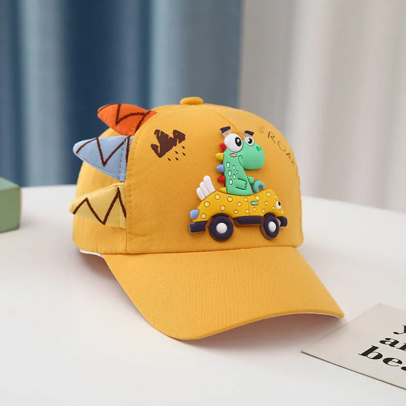 Gorra con visera de coche de dinosaurio, bordado de niños y niñas de estilo coreano