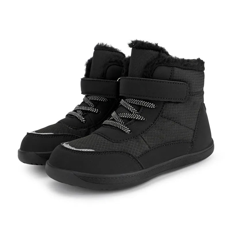 Botas altas para niños con terciopelo grueso y punta ancha, zapatos acolchados de algodón para mantener el calor al aire libre