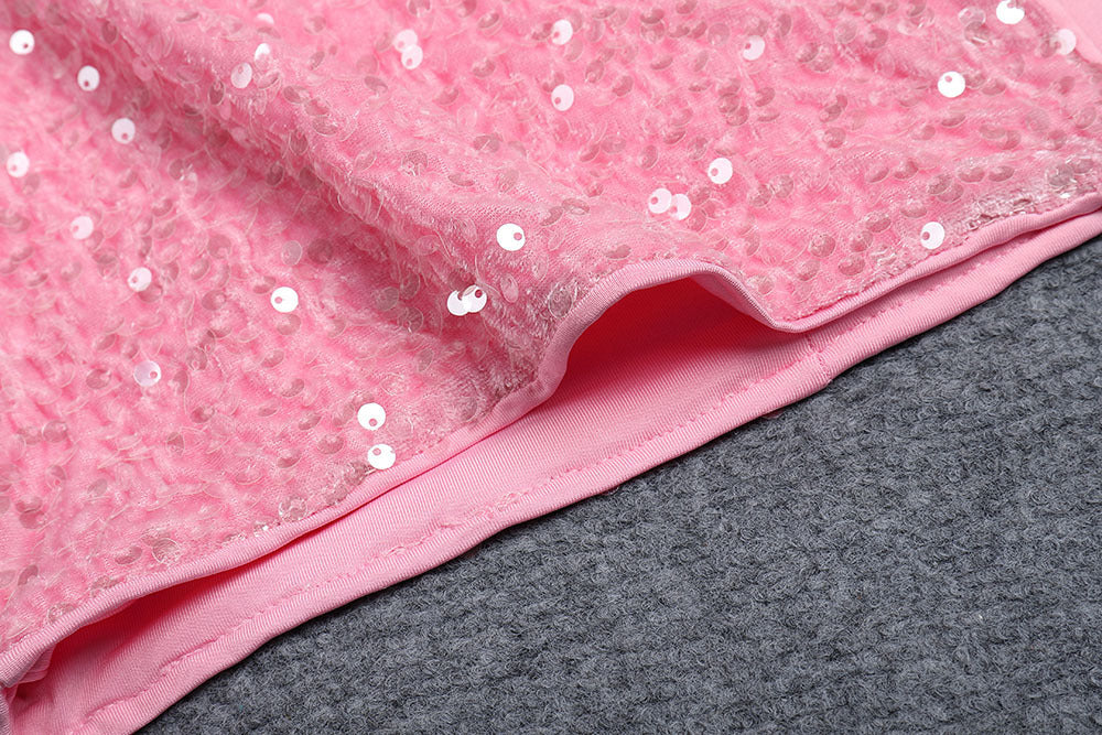 Vestido largo ajustado con hombros descubiertos y lentejuelas para mujer, con lazo y espalda descubierta